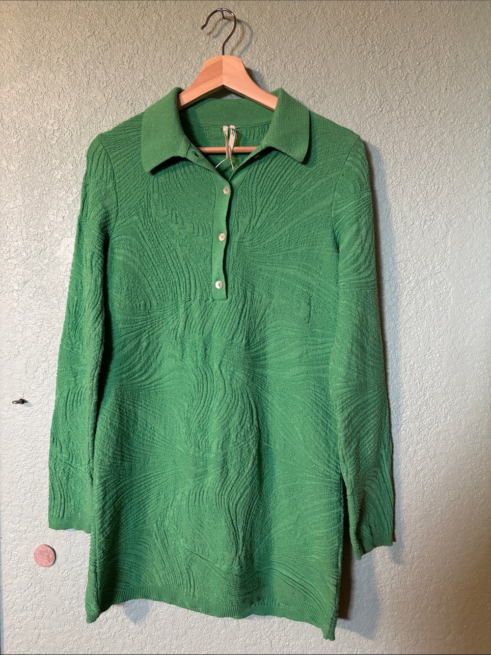 Anthropologie Green Textured Long-Sleeve Polo Tunic Dress Women’s XS Like New
